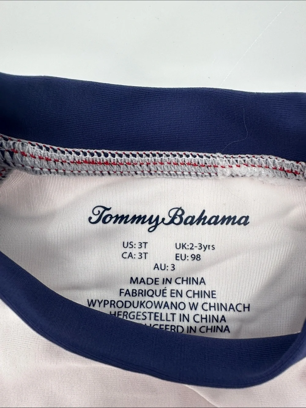 Tommy Bahama White and Navy Kids Rash Guard with Red Trim